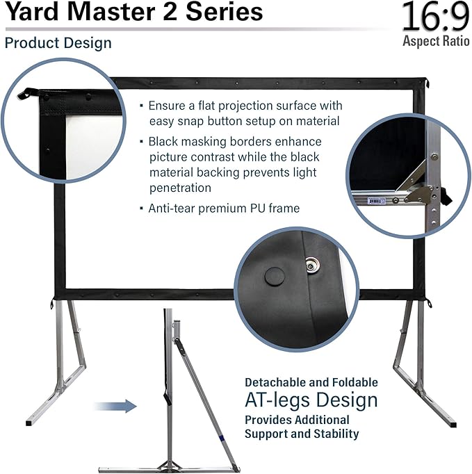 Elite Screens Yard Master 2, 110 inch Outdoor Projector Screen with Stand 16:9, 8K 4K Ultra HD 3D Fast Folding Portable Movie Theater Cinema 110" Indoor Foldable Easy Snap Projection Screen, OMS110H2