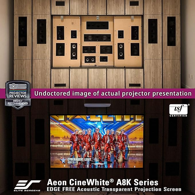 Elite Screens Aeon CineWhite A8K, 103" Diag, 16:9 Aspect Ratio, ISF Certified 8K Ultra HD Home Theater Fixed Frame Edge Free Projection Sound Transparent Perforated Weaved Screen, AR103H-A8K