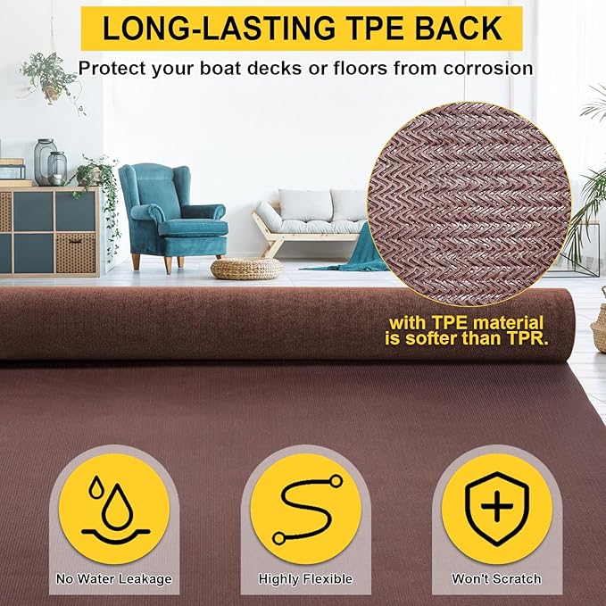 Marine Carpet,6 FT x 23 FT Brown Indoor Outdoor Carpet 0.2" Thick Boat Carpet with Water-Proof TPE Backing, Non-Slide Outdoor Marine Carpet Roll for Home, Patio, Porch, Deck