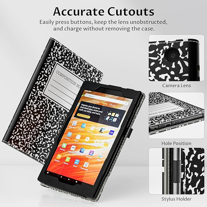 VORI Case for All-New Amazon Kindle Fire HD 10 Tablet (13th/11th Generation 2023/2021 Release) and Fire HD 10 Plus - Slim Folding Stand Folio Cover with Auto Wake/Sleep & Hand Strap, Black Notebook