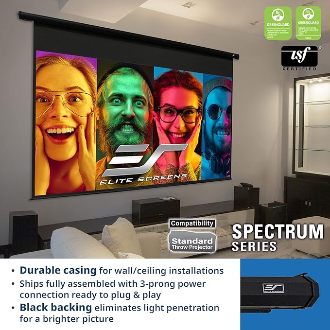 Elite Screens Spectrum Swift-RC1, 115-INCH Motorized Projector Screen Movie Home Theater Gaming 4K/8K Retractable Electric Projection Screen, ELECTRIC115H2
