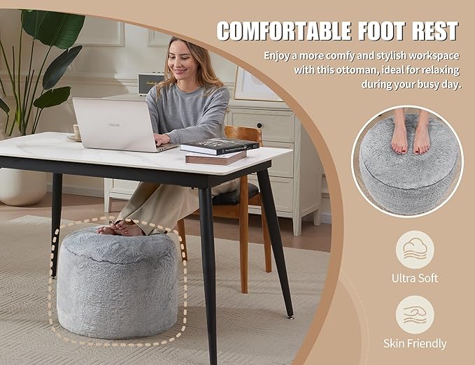 Round Pouf Ottoman 20"x15" Bean Bag Ottoman Soft Top Comfortable Small Foot Stool Foot Rest Pouf Brown Tall Footstool Ottomans Round Hassock Fluffy Boho Furniture Small Ottomans for Living Room