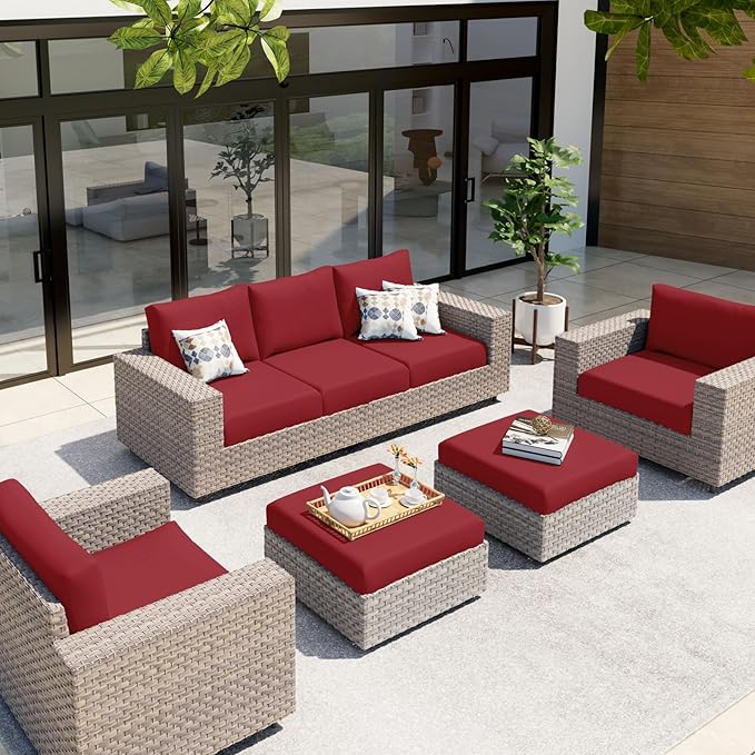 hyha Waterproof Couch Cushion Covers, Stretch Sofa Couch Seat Slipcover for Dog Washable, Non-Slip Waterproof Outdoor Cushion Covers for Patio Furniture Replacement (3 Pieces, Wine Red)