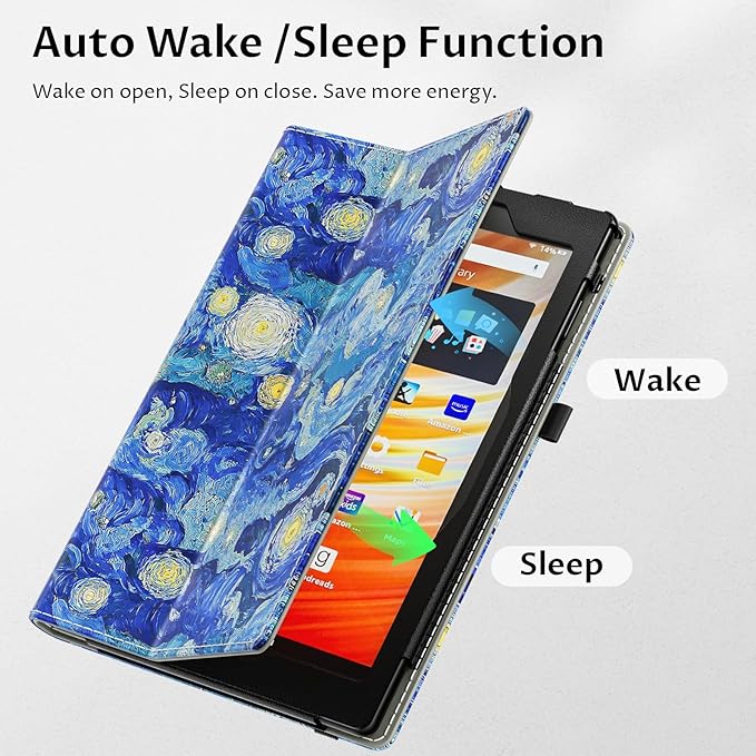 VORI Case for All-New Amazon Kindle Fire HD 10 Tablet (13th/11th Generation 2023/2021 Release) and Fire HD 10 Plus - Slim Folding Stand Folio Cover with Auto Wake/Sleep & Hand Strap, Starry Night Blue