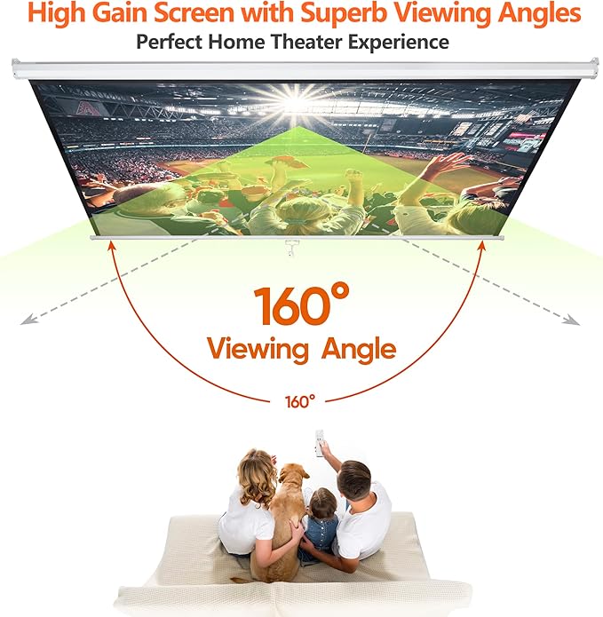 SUPER DEAL 100'' 16:10 HD Projection Screen Foldable Anti-Crease Portable Projector Movie Screen Manual Pull Down for Home Theater Presentation Education Outdoor Indoor Public Display, White