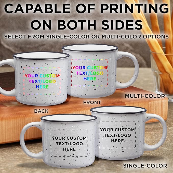 DISCOUNT PROMOS Custom Ceramic Campfire Coffee Mugs 13 oz. Set of 10, Personalized Bulk Pack - Perfect for Tea, Espresso, Cappuccino, Hot Cocoa - White