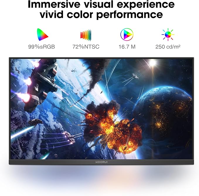 KOORUI 24 Inch Gaming Monitor 144Hz Full HD 1920 x 1080p IPS Ultra-Slim Display with HDMI VGA, Adaptive Sync, 99% SRGB, VESA 100x100mm, Eye Care, Tilt, Black, E2411K
