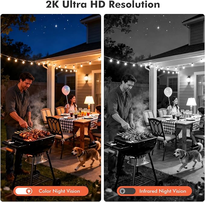 Dzees Solar Security Cameras Wireless Outdoor, 2K Cameras for Home Security System with Battery Powered, Spotlight & Siren, PIR AI Detection, Color Night Vision, Cloud/SD Storage,2.4GHz Wi-Fi,2 Pack
