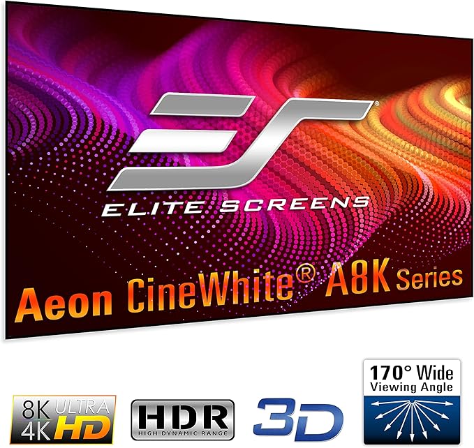 Elite Screens Aeon CineWhite A8K, 123" Diag, 16:9 Aspect Ratio, ISF Certified 8K Ultra HD Home Theater Fixed Frame Edge Free Projection Sound Transparent Perforated Weaved Screen, AR123H-A8K