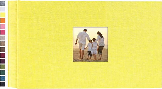 potricher Small Photo Album 4x6 100 Photos Linen Cover Picture Photo Book for Family Wedding Anniversary Baby Vacation (Yellow,100 Pockets)