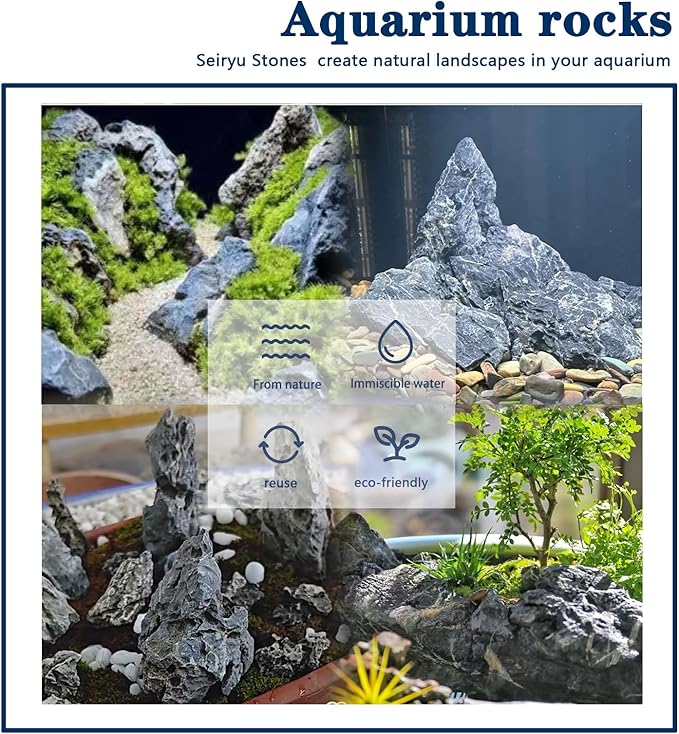 Aquarium Rocks Seiryu Stones Natural Hardscape Stone for Aquariums, Fish Tanks, Bonsai, Terrariums, Wargaming Dioramas, Indoor or Outdoor Gardens-5Lb(2-6 Inch)