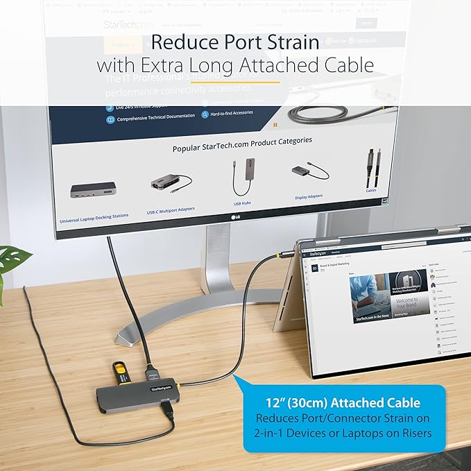 StarTech.com 6-in-1 USB-C Hub for Monitors, 4K 60Hz HDMI Video, HDR10, Gigabit Ethernet, USB 5Gbps Hub, 100W Laptop Charging with Cable Management for MacBook M1 M2 M3 M4 and Windows