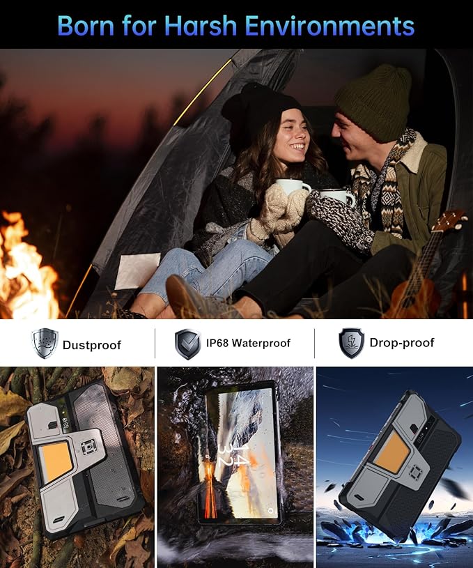 8849 Tank Pad E Tablet Android 14, Dual 4G 10.95'' Rugged Projector Tablet 24GB RAM, 21000mAh Octa-core Waterproof Outdoor Unlocked Tablets 512GB ROM, 50MP+32MP Camera, Camping Light/WiFi/BT 5.3/GPS