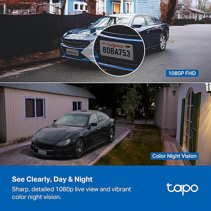 Tapo Outdoor Security Camera Wireless, 1080P, Up to 180-Day Battery, Free Person Detection, Custom Zones, Color Night Vision, SD/Could Storage, Wrks w/Alexa/Google, Ideal for Homeowners(C401) Black
