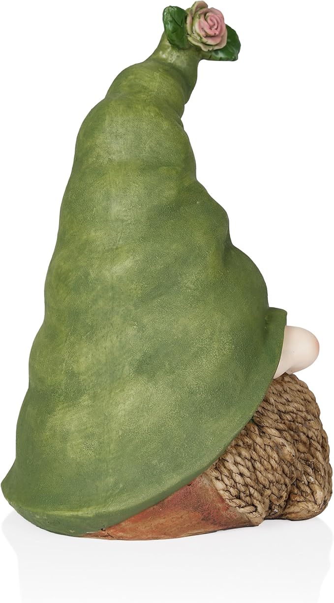 Alpine Corporation - 10" Tall Outdoor Garden Gnome Decor - Gnome Head with Rope Beard and Flower on Green Hat – Durable Lawn Scupture, Ideal for Patio, Deck, & Yard
