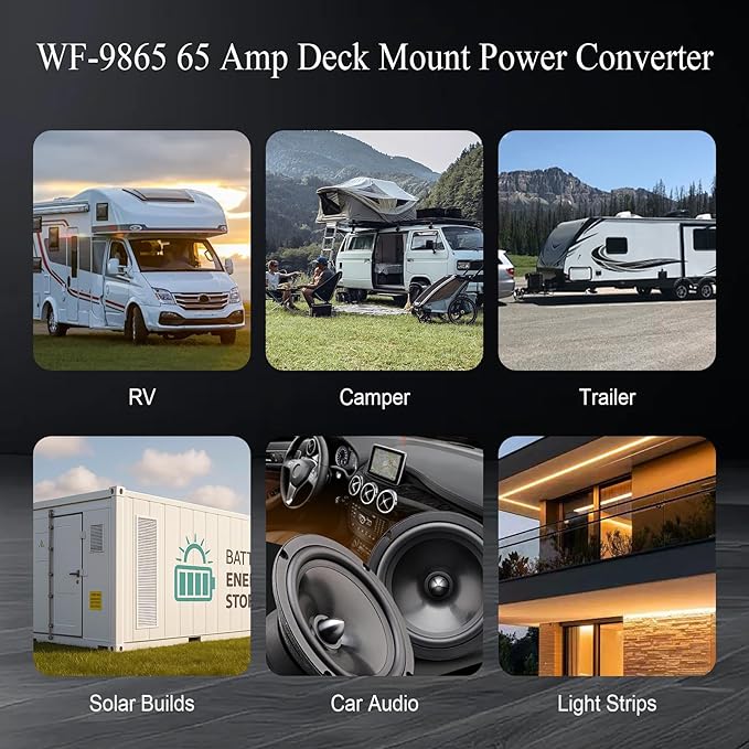 WF-9865 65 Amp RV Power Converter – 3-Stage Smart Charging, Direct Replacement for 9800 Series, RV Power Converter Compatible with RV Trailers & Campers