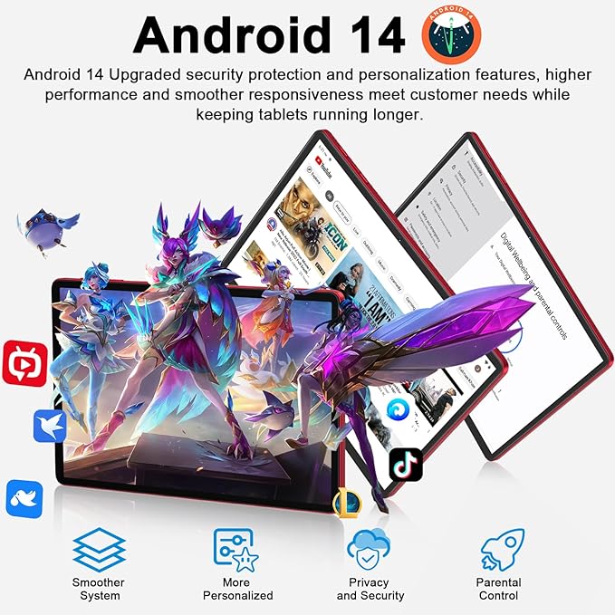 Tablet 11 inch Android 14 Tablets, 24GB+256GB+1TB Expand, Android Tablet with 8000mAh, Octa-Core, 13MP+5MP Camera, IPS Touchscreen, 5G WiFi, BT5.0, Widevine L1, GPS - Metal Red