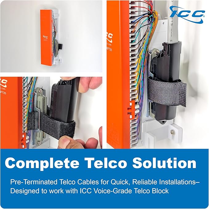 ICC Male to Male 25 Pair Telco Cable 5ft - Cat3 24AWG, 100% Solid Pure Copper, Gray Riser CMR Cable with 90 Degree 50 Pin Telco Connector for Voice and Low Data PBX Applications, 5 Feet