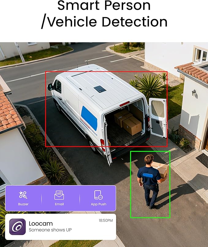 Loocam 4K Security Camera System 8CH H.265+NVR with 2TB HDD, 4pcs 8MP Wired PoE Camera System AI Human Vehicle Detection, Outdoor Indoor Home Camera System with Audio, Night Vision, 24/7 Recording