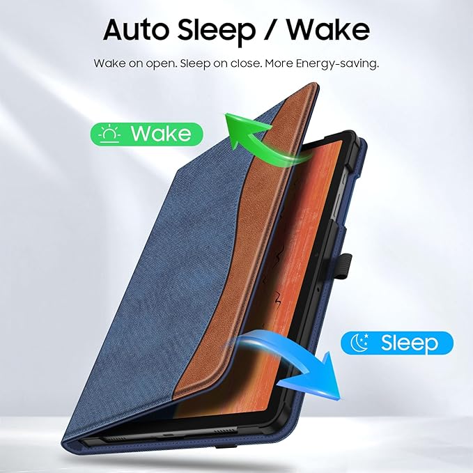 Fintie Case for Samsung Galaxy Tab A9 Plus/A9+ 5G 11 Inch 2023 Model (SM-X210/X216/X218), Multi-Angle Viewing Smart Stand Back Cover with Pocket Auto Wake/Sleep, Denim Blue/Brown