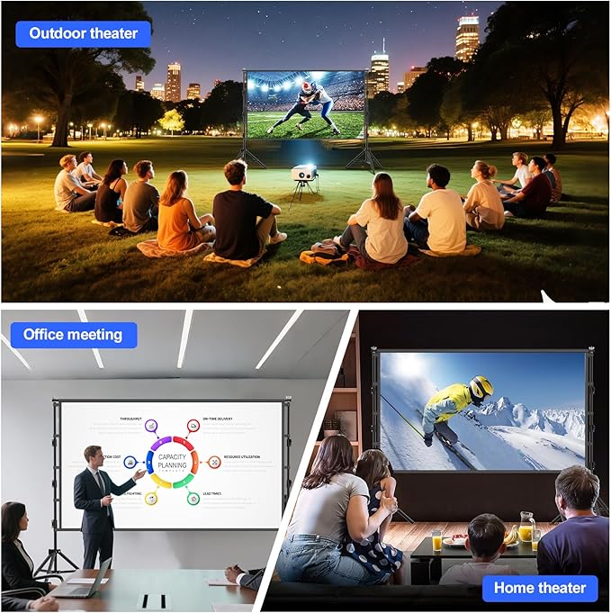 100 inch Projector Screen with Stand,HUANYINGBJB Indoor Projection Screen, Portable 16:9 4K HD Rear Front Movie Screen with Carry Bag for Theater Backyard Movie Night,Cinema School, Churches