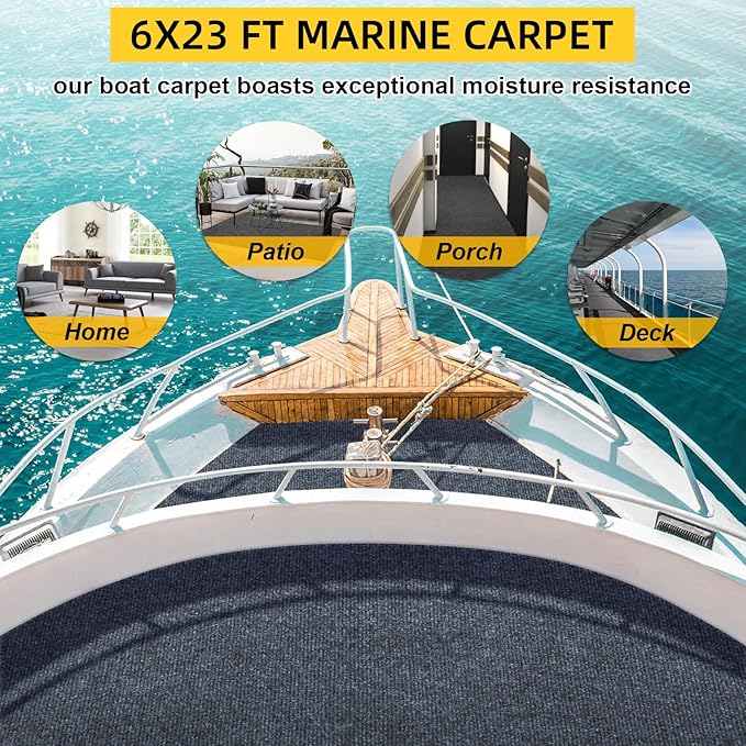 Marine Carpet,6 FT x 23 FT Dark Gray Indoor Outdoor Carpet 0.2" Thick Boat Carpet with Water-Proof TPE Backing, Non-Slide Outdoor Marine Carpet Roll for Home, Patio, Porch, Deck