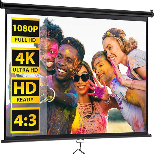 Universal Projector Screen, 72 Inch HD Portable Manual Pull Down Projector Screen,Wall or Ceiling Mounted Retractable Widescreen for Home or Office (White, 72 Inch 4:3) (Black)