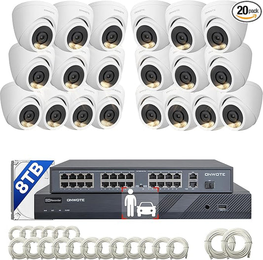 ONWOTE 12MP NVR 32 Channel Security Camera System, Smart Color Night Vision, 20x 6MP Outdoor Audio PoE IP Cameras, 32CH 6K 4K NVR 8TB, 20x Ethernet Cables-1860ft, Commercial CCTV for Business