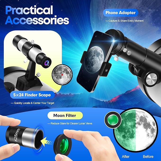UncleHu 150EQ Newtonian Reflector Telescope for Adults High Powered, Professional Equatorial Telescopes for Adults Beginners with Portable Carry Bag, Phone Adapter, Stainless Steel Tripod, Moon Filter