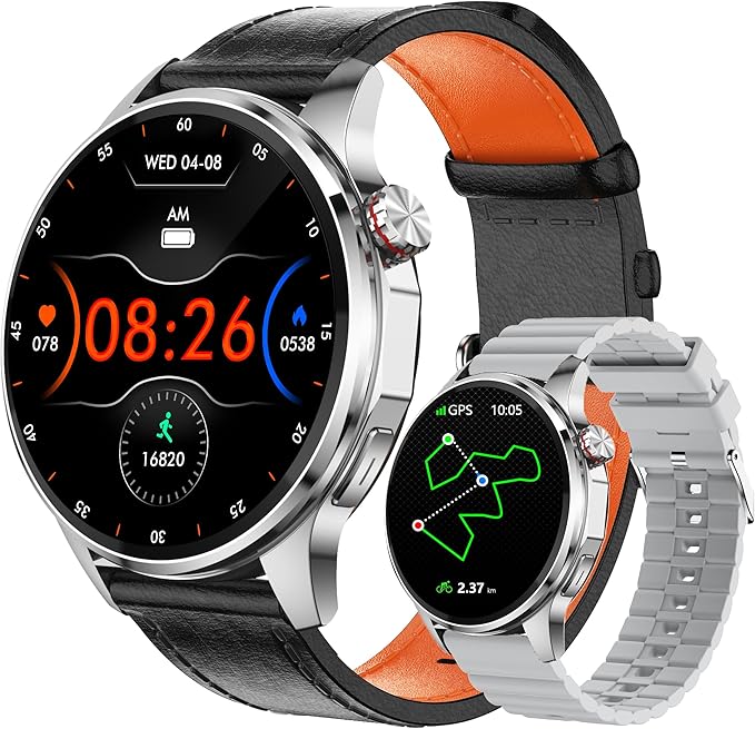 Smart Watch for Men Built-in GPS(Answer/Make Call/Text), 1.46" AI Smartwatch for Android Phones/iPhone, 100+ Sport Mode Fitness Tracker with Health/Sleep Monitor, Compass/Barometer/Altitude(2 Straps)