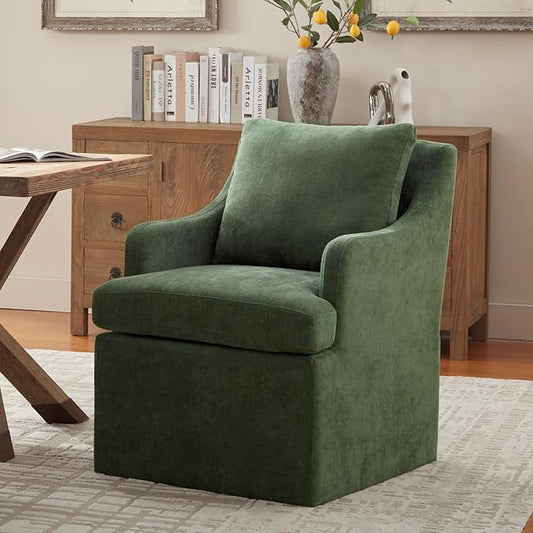 VKNOW Upholstered Dining Chairs, Modern Kitchen Chairs Dinner Chairs with 4 Casters, Linen Armchair for Bedroom Reading Room Living Room, Green