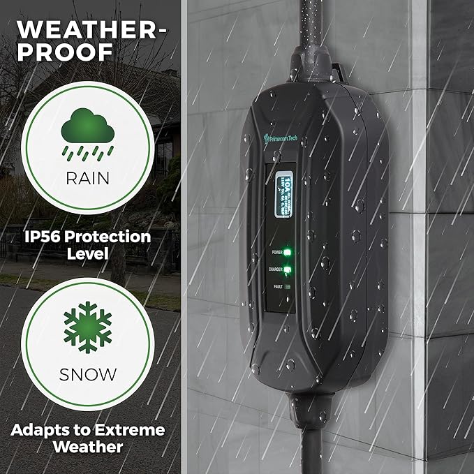 PRIMECOM Level 2 Electric Vehicle (EV) Charger (220V / 240Volt, 16Amp) Portable EVSE Smart Electric Car Charger, 30', 40', and 50 Feet Lengths (NEMA L14-30P, 35 Feet)
