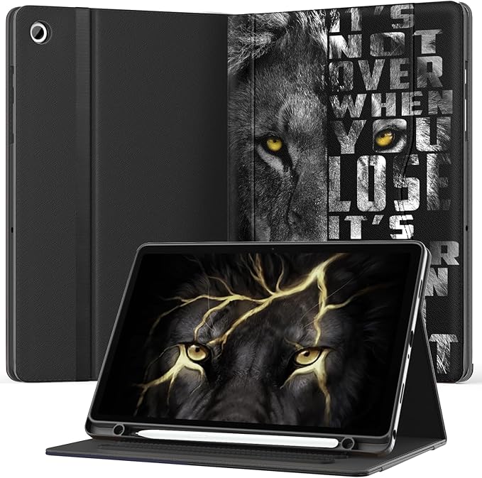OKP Case for Samsug Galaxy Tab A9+ Plus 11 inch 2024(SM-X210/X216/X218), PU Leather Folio Cover with Multi-Angle Stand//Pen Holder, Auto Wake/Sleep Case for Galaxy A9+ 11" Tablet (Lion)
