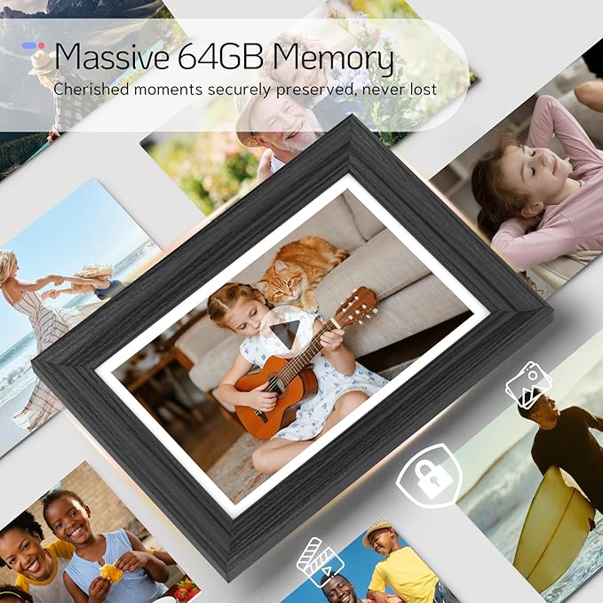 NexFoto Touchscreen Digital Picture Frame 10.1 Inch 64GB, WiFi Photo Frame Electronic, Add Pics from Google Photos, Easy to Share Videos via App/USB/Micro SD, for Christmas/Mom/Birthday, Black Wood