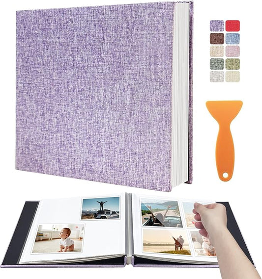 Photo Album Scrapbook â 4x6, 5x7 & 8x10 Pictures â Self-Adhesive Pages for Baby, Wedding, Travel & Family Memories | Includes Metallic Pen & Scraper/Light Purple Large DIY Memory Book for Gifts