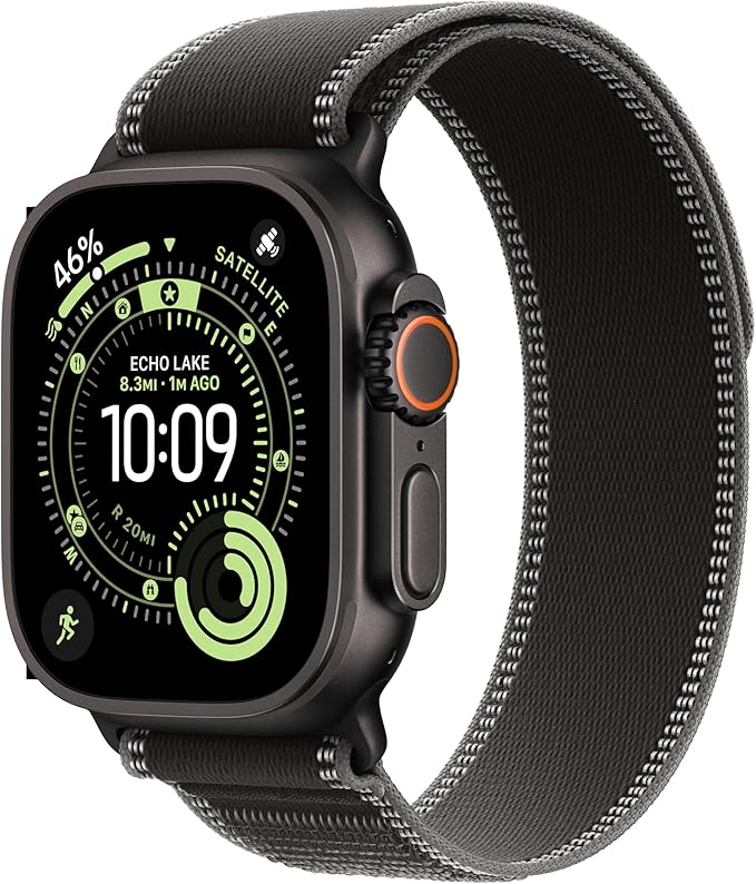 Apple Watch Ultra 3 [GPS + Cellular 49mm] Running & Multisport Smartwatch w/Rugged Titanium Case w/Black/Charcoal Trail Loop - M/L. Satellite Communications, Advanced Health & Fitness Tracking