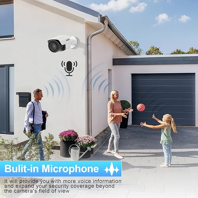 5MP IP PoE Camera, Outdoor Surveillance Security Camera with Mic, IR Night Vision 100ft, AI Human Vehicle Detection, 2.8mm Lens Wide Angle 110°, Outdoor Waterproof IP67,INB5GR37E (White)