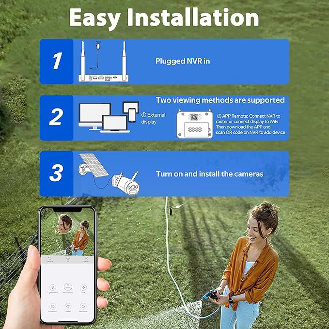 CAMCAMP Solar Security Cameras Wireless Outdoor, Home Security Camera System, 4MP Solar-Powered 6 Cam-Kit, 10CH NVR w/ 500GB HDD, 2.4G& 5G WiFi, Color Night Vision, Motion Detection, 2-Way Audio, IP66