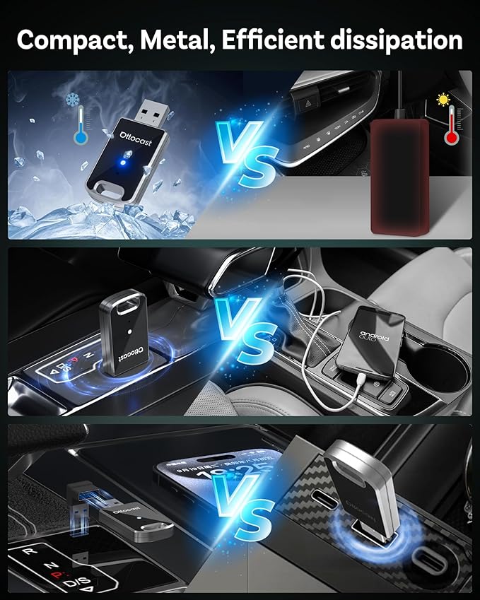 OTTOCAST Mini Edge 2025 Wireless Carplay Adapter & Android Auto Wireless Adapter for Apple iPhone Samsung Android Phone 2-in-1, USB Car Accessories, 5 GHz Wi‑Fi Bluetooth 5.0 Voice Control Plug & Play