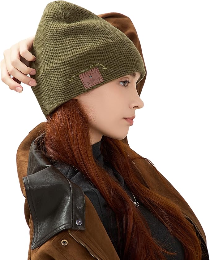 Bluetooth Beanie, Bluetooth 5.2 Wool Hat HD Stereo,30 Hours Play time,Built-in Microphone, Men's/Women's Christmas Electronic Gift (Green)