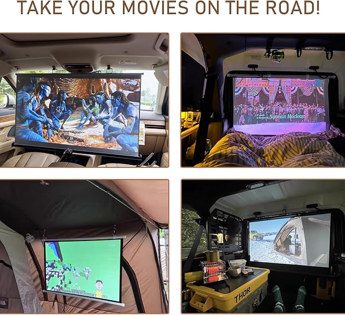 Projector Screen Small for Car, 40 inch 16:9, 4K HD, Portable Projection Screen Retractable, Manual Pull Down and Roll Up Mini Screen, Fitting Car, SUV, RV and More (Manual Rolling)
