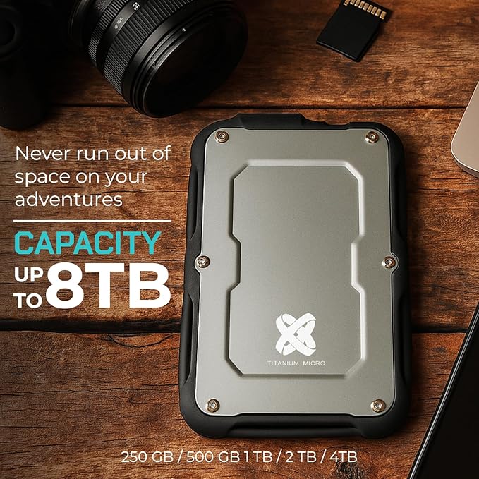 Titanium Micro 240GB External SSD, Titanium One Portable SSD - Up to 500MB/s, USB 3.2 Gen 2 USB-C USBA, Rugged IP66 Water Drop Resistance, External Solid State Drive Storage for PC Mac Smartphone