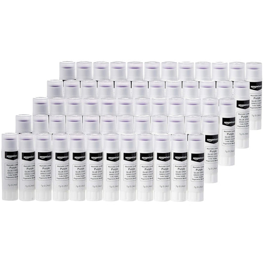 Amazon Basics Purple Washable School Glue Sticks, Dries Clear, Non-Toxic, 0.24-oz Stick, 60-Pack