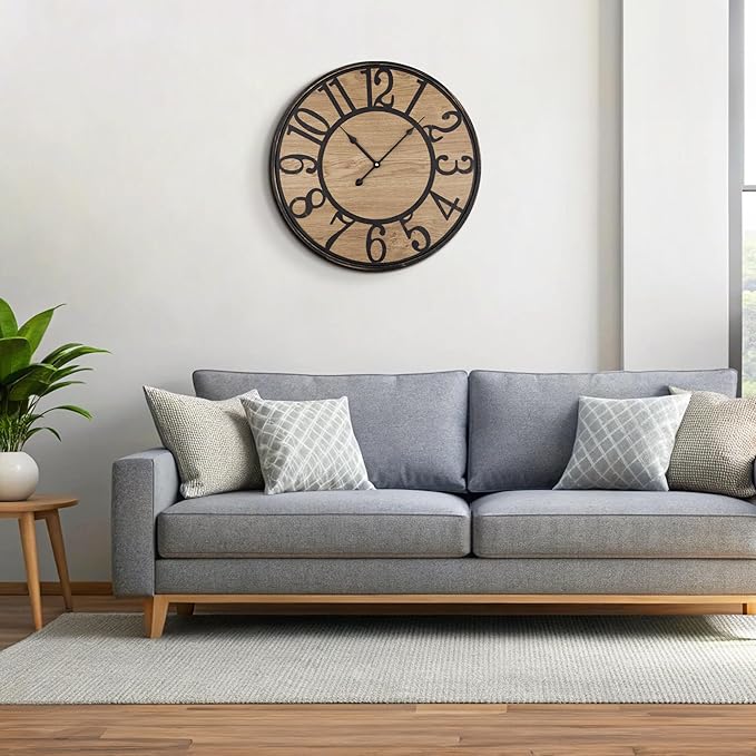 Maxstar Wall Clock Silent Bronze Rustic Farmhouse Metal & Wood with Arabic Numeral, Battery Operated Wall Clocks Decorative for Living Room Bedroom Office Home Decor 13inch