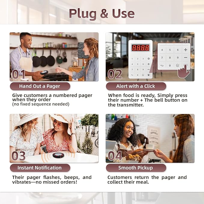 Pagers for Restaurants 20 Coaster Beeper, Restaurant Pager System Long Range, Customer Queue Pagers Set with Vibration, Flashing and Buzzer, Beepers for Food Truck, Church, Nursery