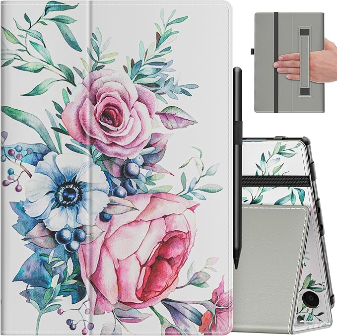 VORI Case for All-New Amazon Kindle Fire HD 10 Tablet (13th/11th Generation 2023/2021 Release) and Fire HD 10 Plus 10.1" - Slim Folding Stand Folio Cover with Auto Wake/Sleep & Hand Strap, Peony