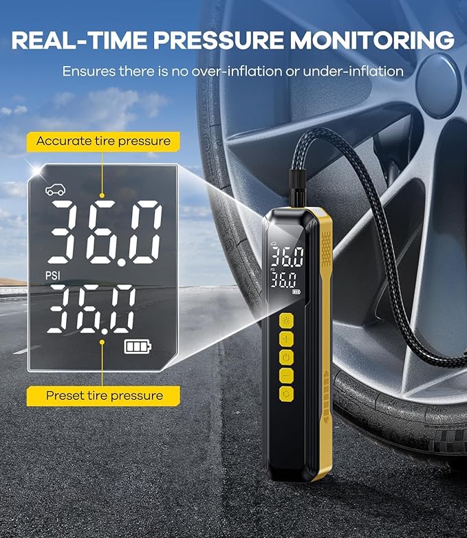 Tire Inflator Portable Air Compressor, 150 PSI Faster Cordless Air Pump for Car Tires, Electric Bike Tire Pump with Digital Pressure Gauge, LED Light for Motorcycle, Bicycle, Ball