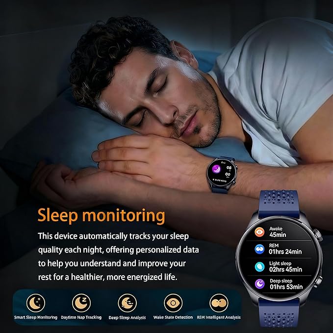 Smartwatch for Men & Women, 1.43" AMOLED Fitness Tracker GPS, Bluetooth Call, Heart Rate, Blood Oxygen (SpO2), Sleep Monitor, 100+ Sports Modes, iPhone & Android – Blue