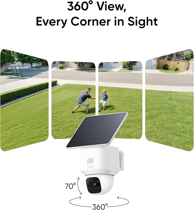 eufy Security SoloCam E30, 4-Cam Pack Kit, Security Cameras Wireless Outdoor, Solar Camera Outdoor Wireless, 360° Pan, AI Tracking, 2K Clarity, No Monthly Fee