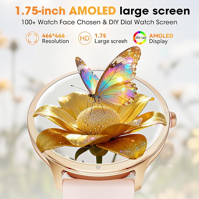 Smart Watch, 1.75" AMOLED Smartwatch for Men Women(Answer/Make Call), Fitness Activity Tracker Heart Rate/Sleep Monitor/Pedometer, IP68 Waterproof, 100+ Sport Modes Smart Watches for Android iPhone